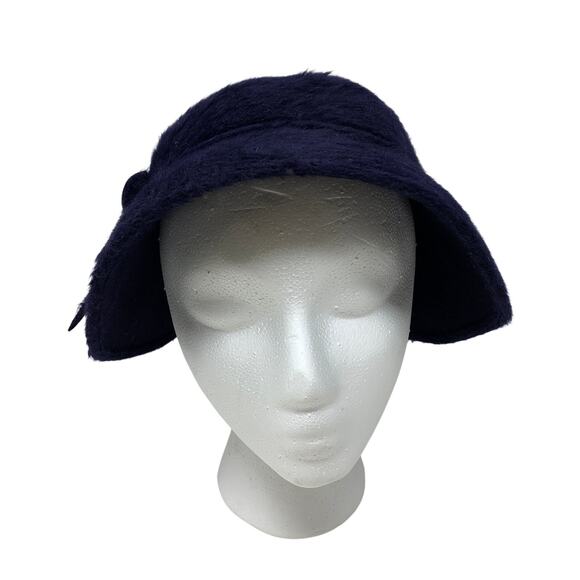 Vintage Bullock’s Sportswear Fuzzy Cloche Hat Navy Blue Felt Women’s main image 4